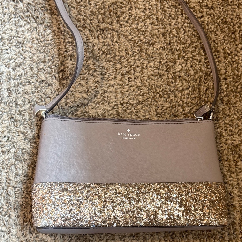 Kate Spade Glitter Gold and Taupe Crossbody Bag